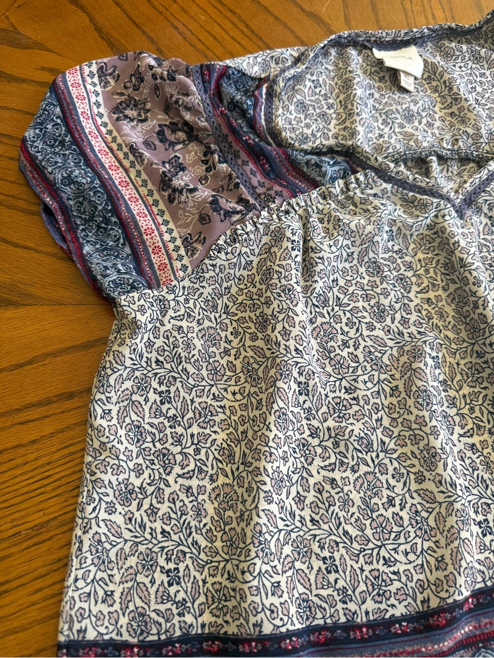 Boho Floral Print Peasant Top in Lavender, Navy & Cream - Picture 3 of 6